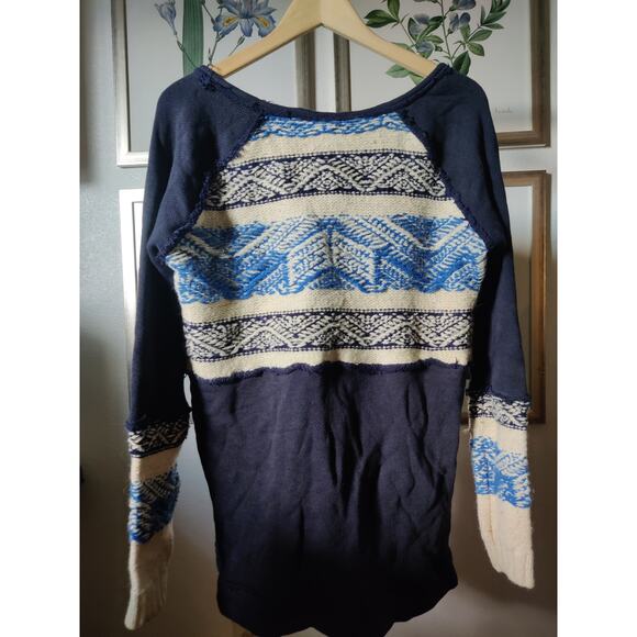 Free People Navy Blue Nordic Knit Thermal Sweater Size M - Picture 4 of 8